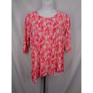 Susan Graver Pink Liquid Knit Asymmetric Hem Top Blouse Plus Size 1X